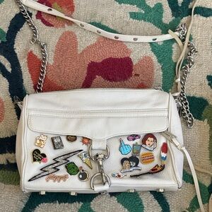 Rebecca Minkoff White Leather Crossbody with Enamel Pin Accents